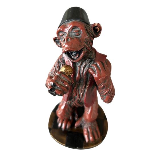Brown and Red Singing Monkey with Hat and Microphone Resin Figurine - Picture 6 of 7
